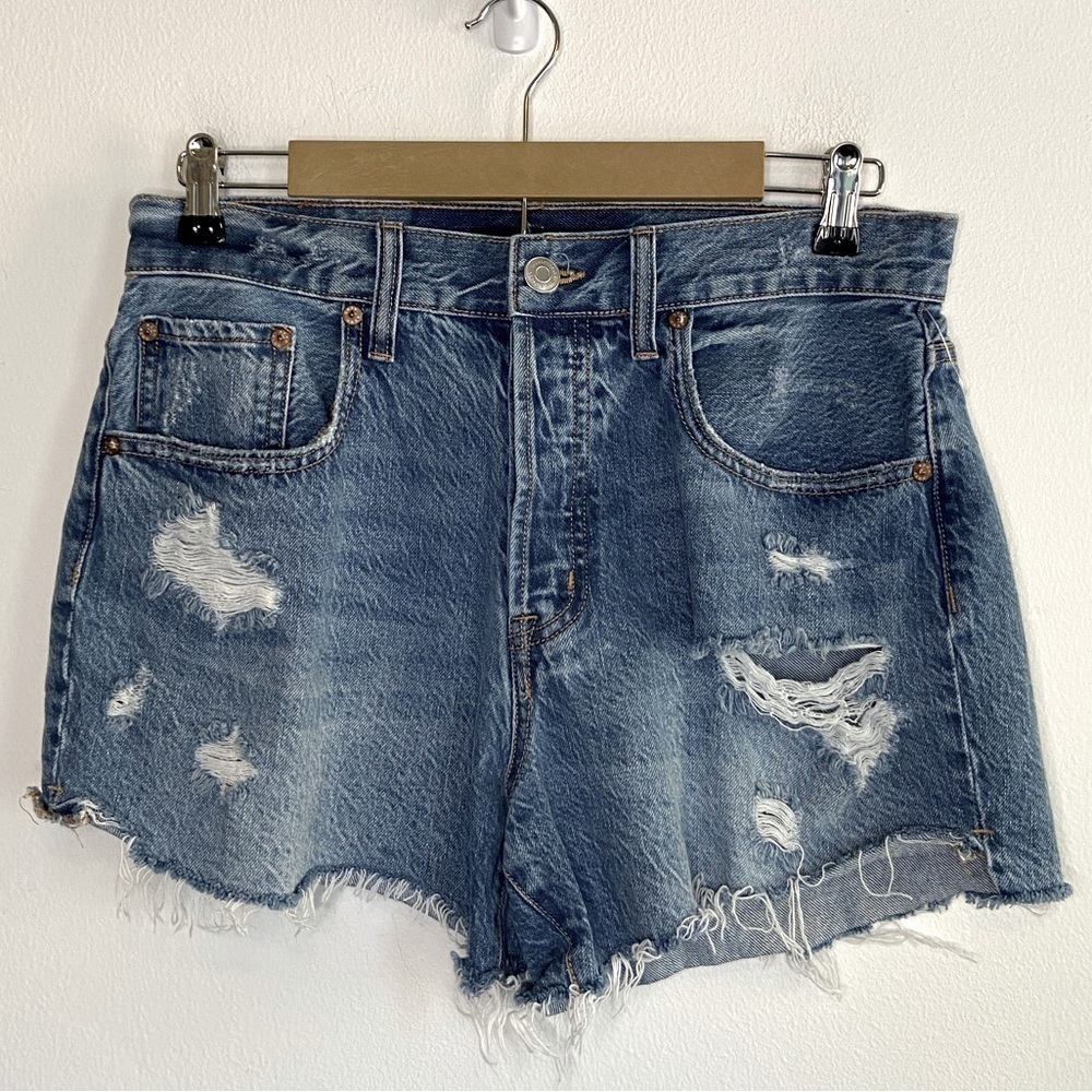 Aeropostale Y2K 90s High Rise Cut Off Size 10 Distressed Button Fly Light Blue